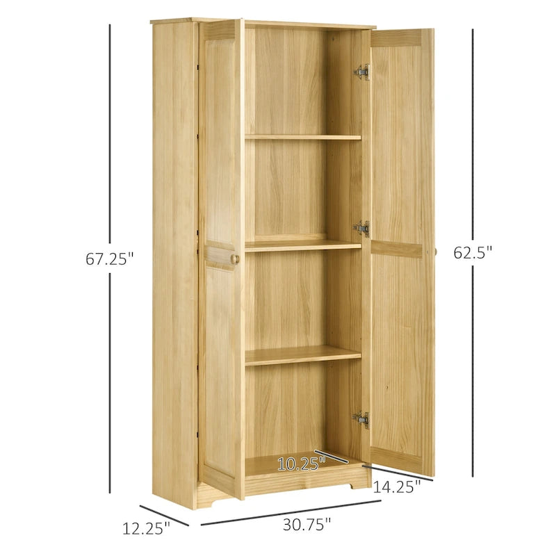 Pinewood Kitchen Pantry Cabinet with Adjustable Shelves