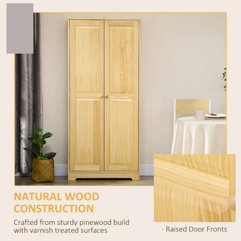Pinewood Kitchen Pantry Cabinet with Adjustable Shelves