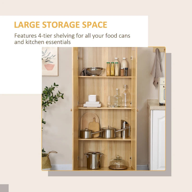 Pinewood Kitchen Pantry Cabinet with Adjustable Shelves