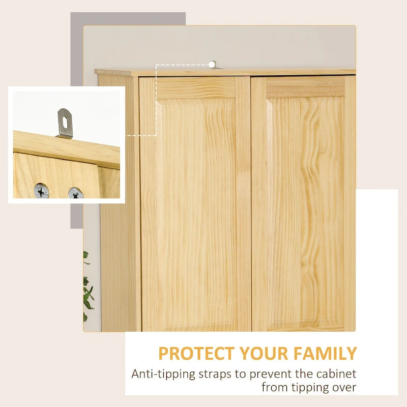Pinewood Kitchen Pantry Cabinet with Adjustable Shelves