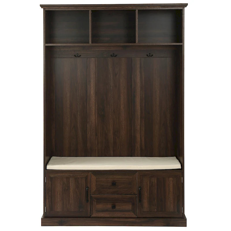 Entryway Hall Tree with Cushioned Bench and Storage