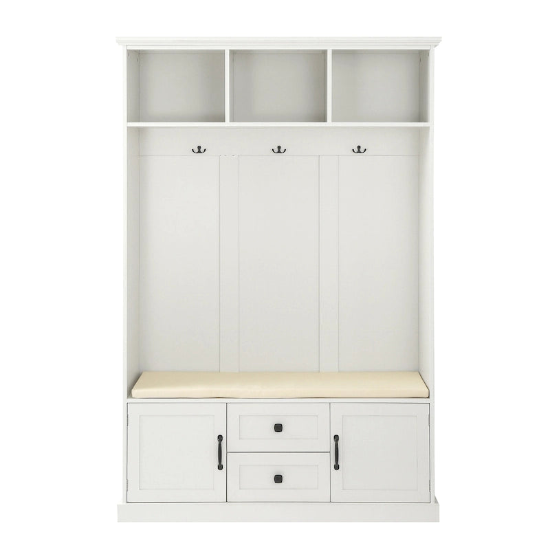 Entryway Hall Tree with Cushioned Bench and Storage