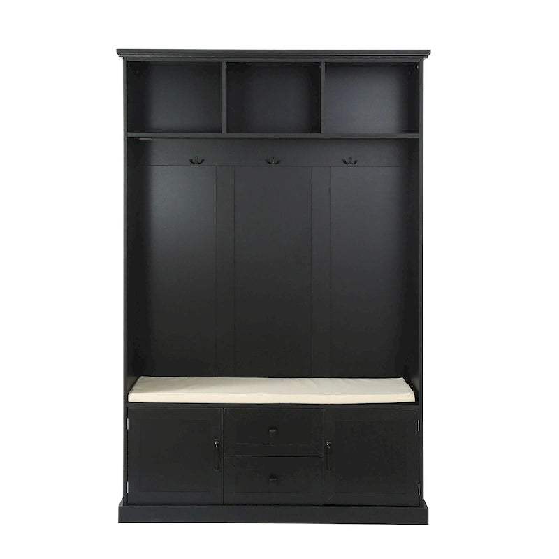 Entryway Hall Tree with Cushioned Bench and Storage