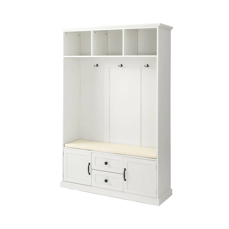 Entryway Hall Tree with Cushioned Bench and Storage