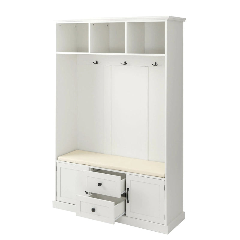 Entryway Hall Tree with Cushioned Bench and Storage