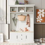 Entryway Hall Tree with Cushioned Bench and Storage