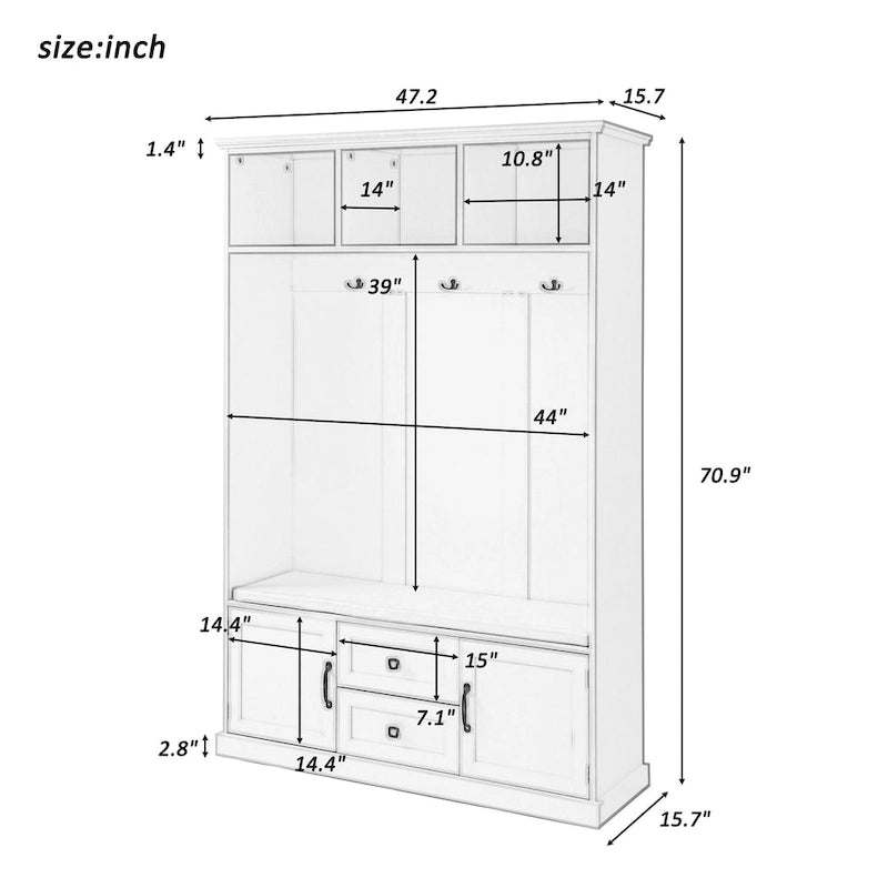 Entryway Hall Tree with Cushioned Bench and Storage