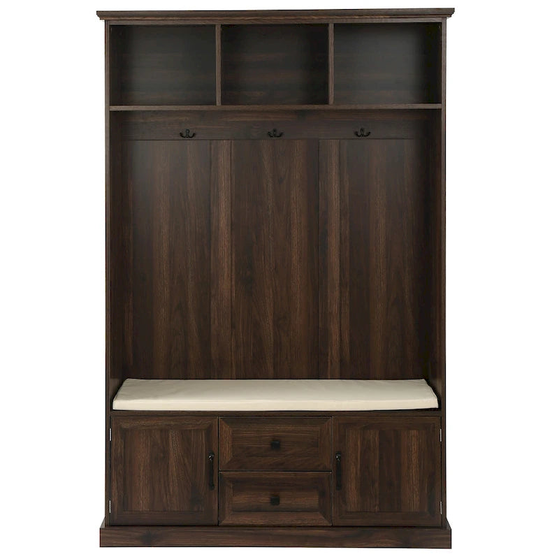 Entryway Hall Tree with Cushioned Bench and Storage