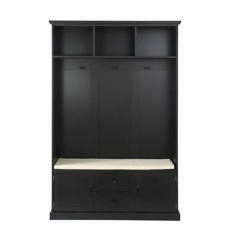 Entryway Hall Tree with Cushioned Bench and Storage