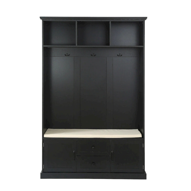 Entryway Hall Tree with Cushioned Bench and Storage