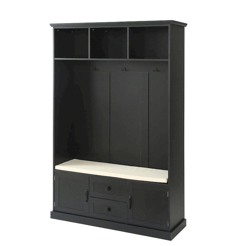 Entryway Hall Tree with Cushioned Bench and Storage