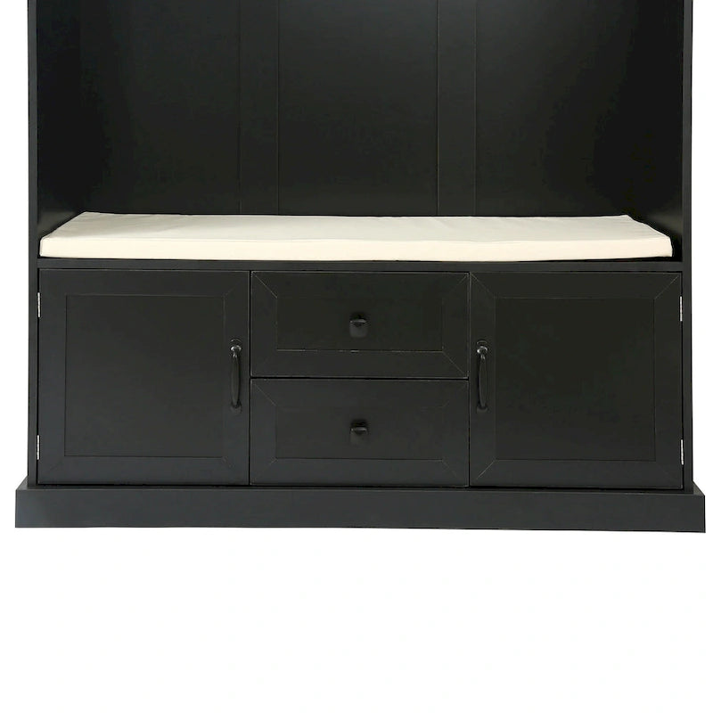 Entryway Hall Tree with Cushioned Bench and Storage