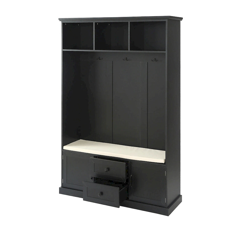 Entryway Hall Tree with Cushioned Bench and Storage
