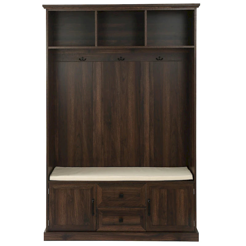 Entryway Hall Tree with Cushioned Bench and Storage