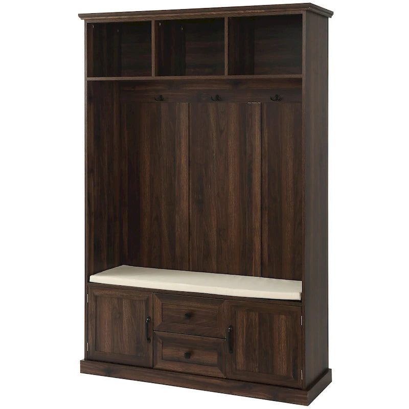 Entryway Hall Tree with Cushioned Bench and Storage