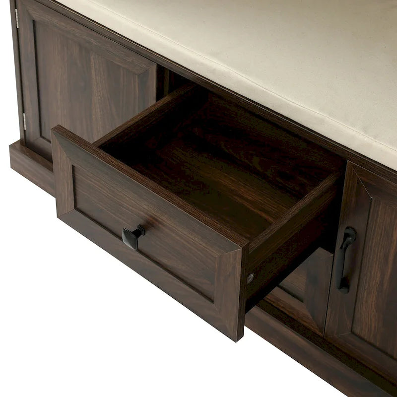 Entryway Hall Tree with Cushioned Bench and Storage