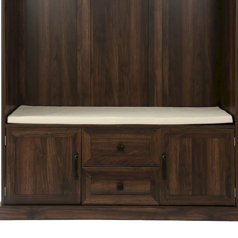 Entryway Hall Tree with Cushioned Bench and Storage