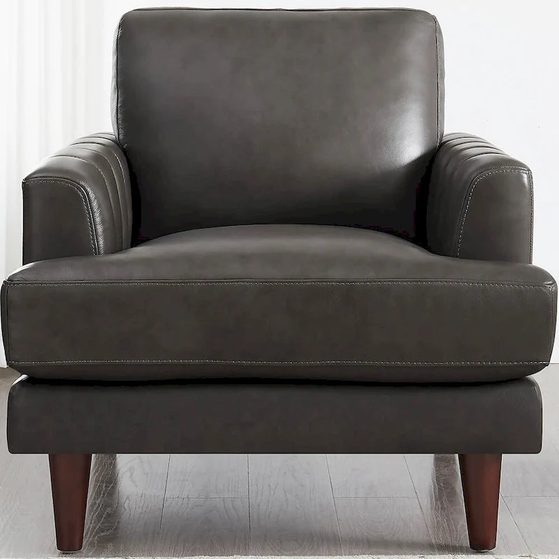 Top-Grain Leather Chair with Feather and Memory Foam