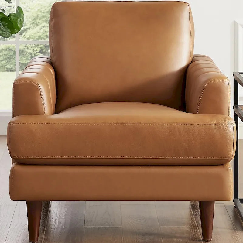 Top-Grain Leather Chair with Feather and Memory Foam