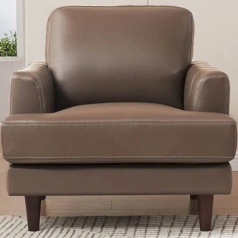 Top-Grain Leather Chair with Feather and Memory Foam