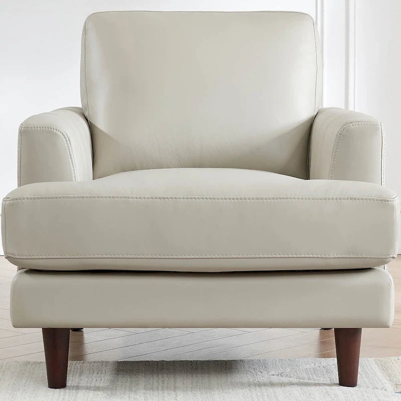 Top-Grain Leather Chair with Feather and Memory Foam
