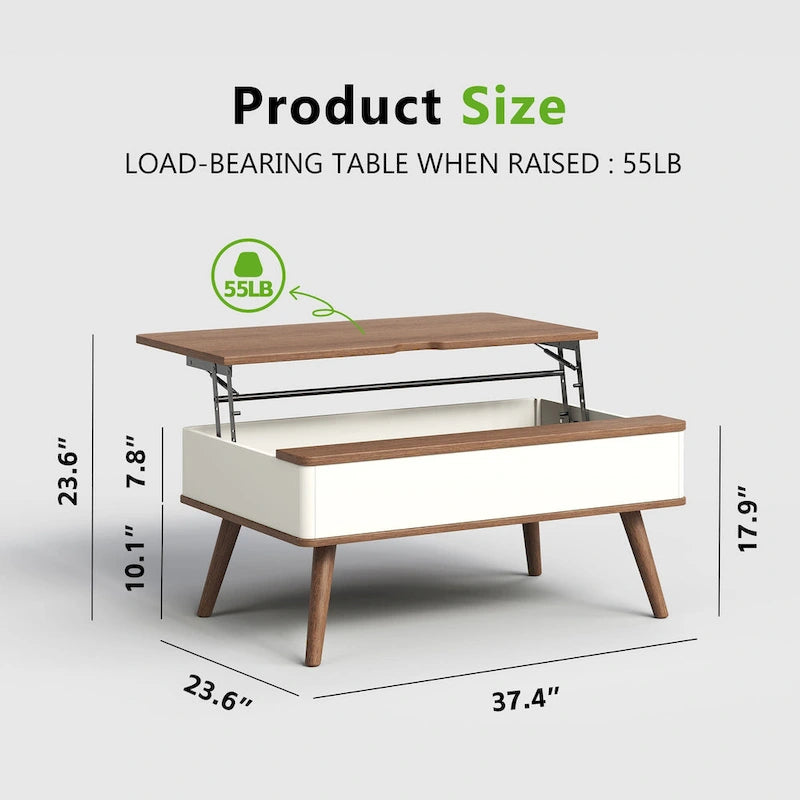 Rectangular Lift-Top Coffee Table with Storage, 37 x 23.5