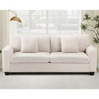82-Inch White Three-Seater Sofa with Pile Fleece Upholstery