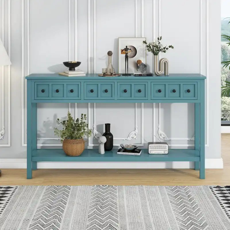 Rustic Entryway Console Table with Drawers and Bottom Shelf