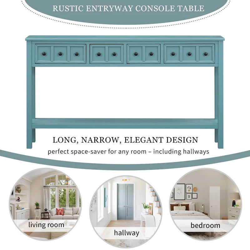 Rustic Entryway Console Table with Drawers and Bottom Shelf