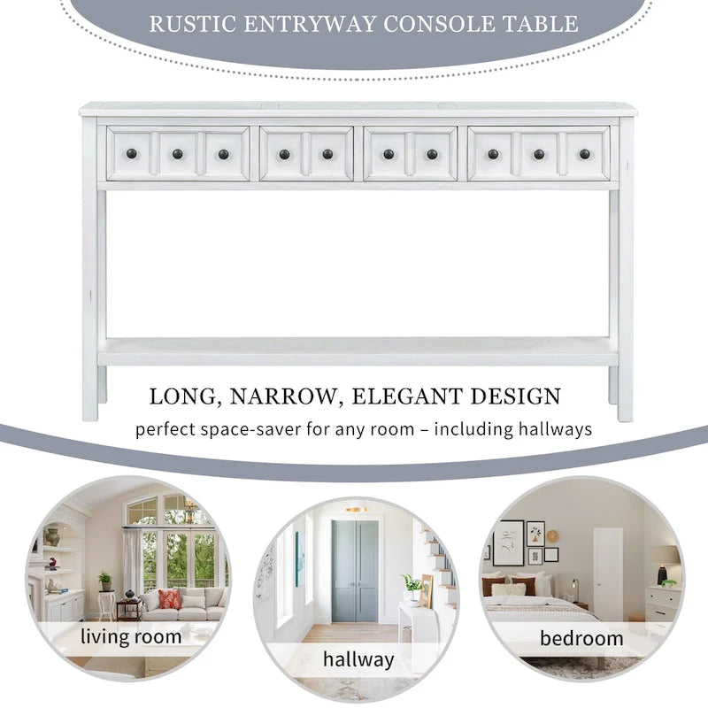 Rustic Entryway Console Table with Drawers and Bottom Shelf