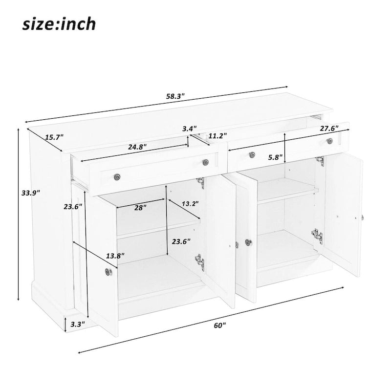 Sideboard Buffet Cabinet with 2 Drawers and 4 Doors