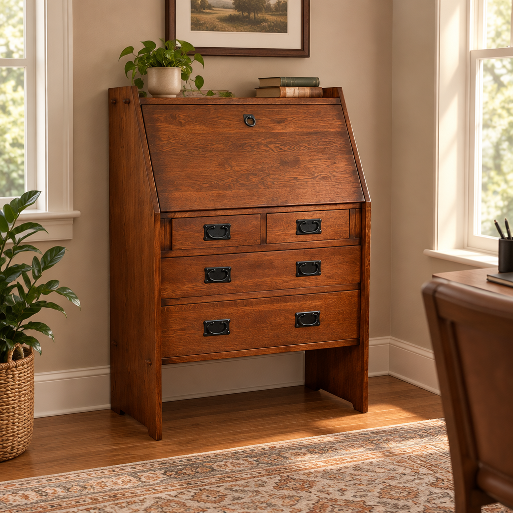 Solid Oak Drop-Leaf Secretary Desk