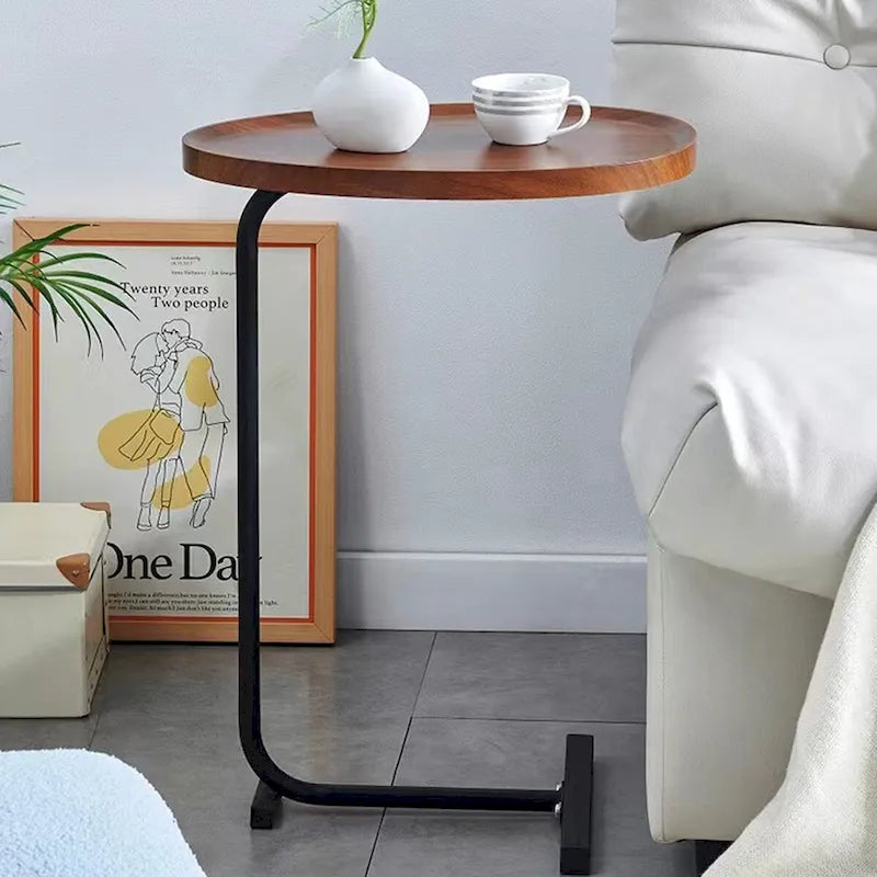 Brown C-Shaped Side Table for Small Spaces