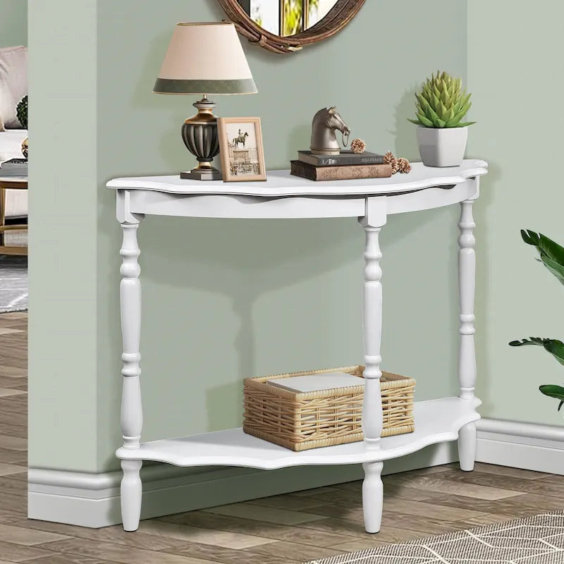 42-Inch Half-Moon Console Table with Open Shelf