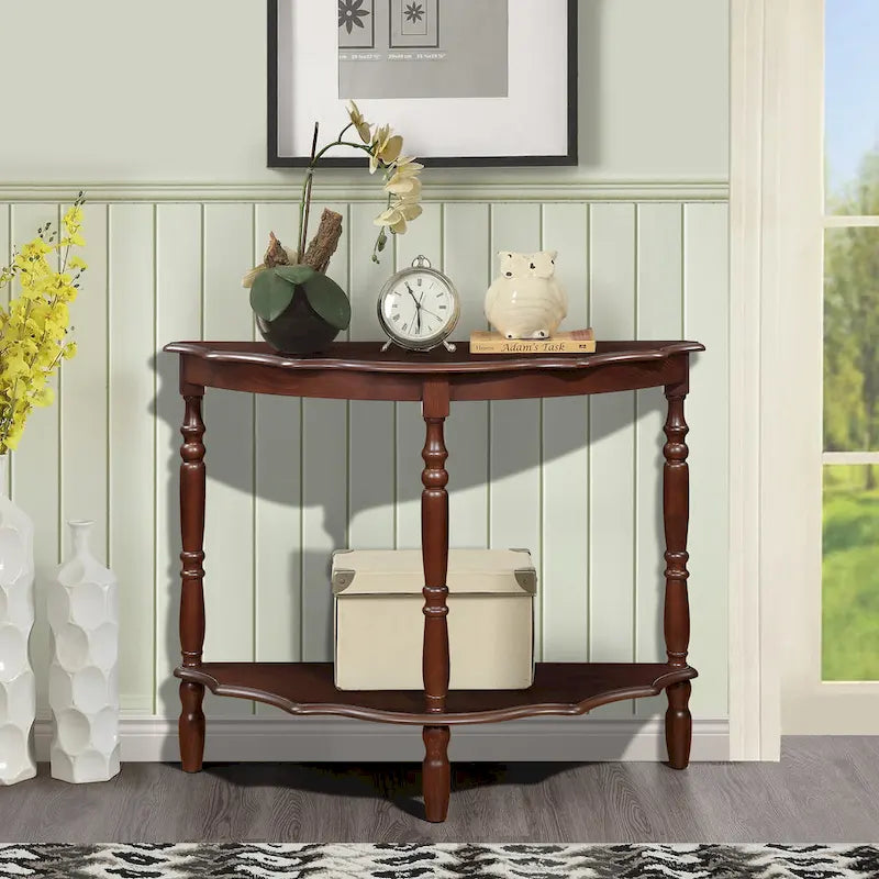 42-Inch Half-Moon Console Table with Open Shelf