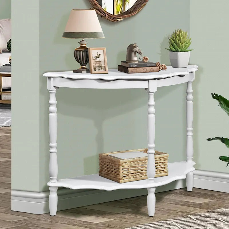 42-Inch Half-Moon Console Table with Open Shelf