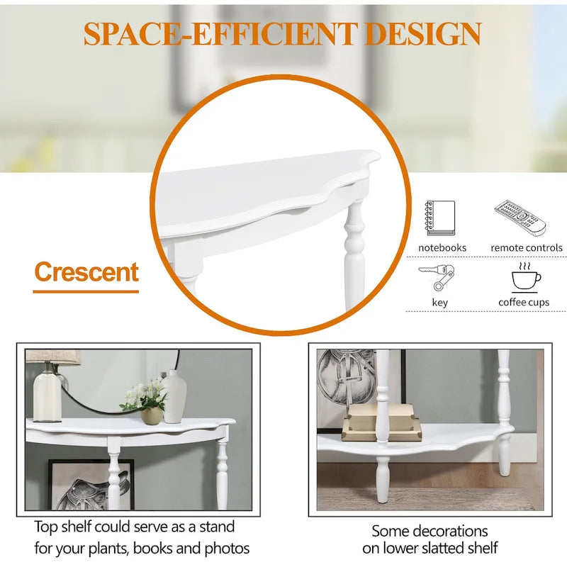 42-Inch Half-Moon Console Table with Open Shelf