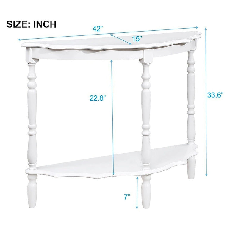 42-Inch Half-Moon Console Table with Open Shelf