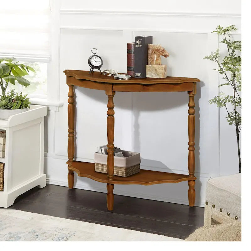 42-Inch Half-Moon Console Table with Open Shelf