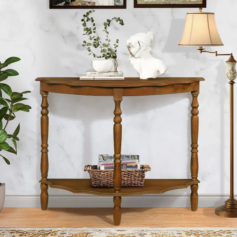42-Inch Half-Moon Console Table with Open Shelf