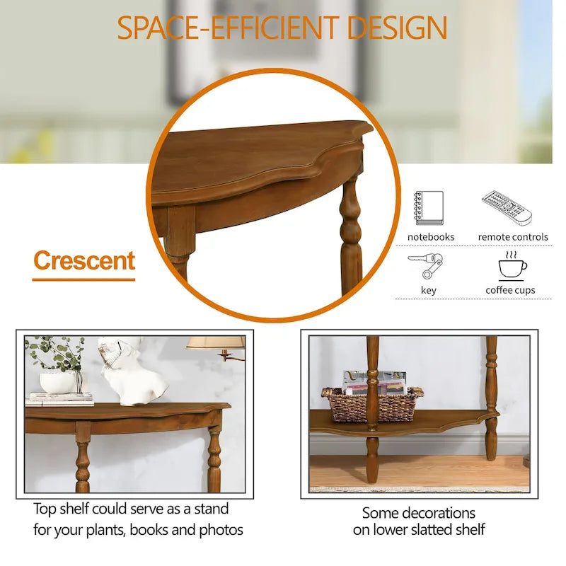 42-Inch Half-Moon Console Table with Open Shelf