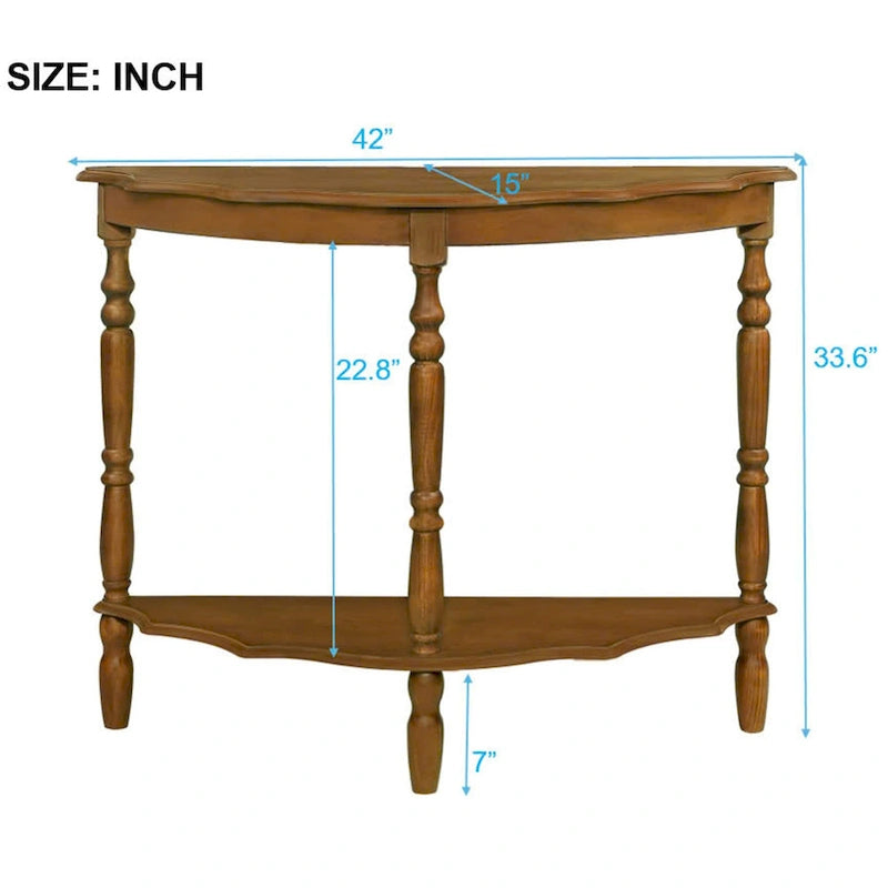 42-Inch Half-Moon Console Table with Open Shelf