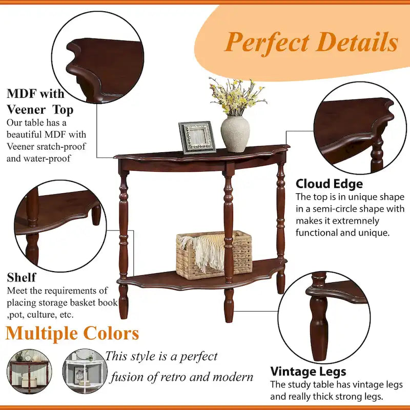 42-Inch Half-Moon Console Table with Open Shelf