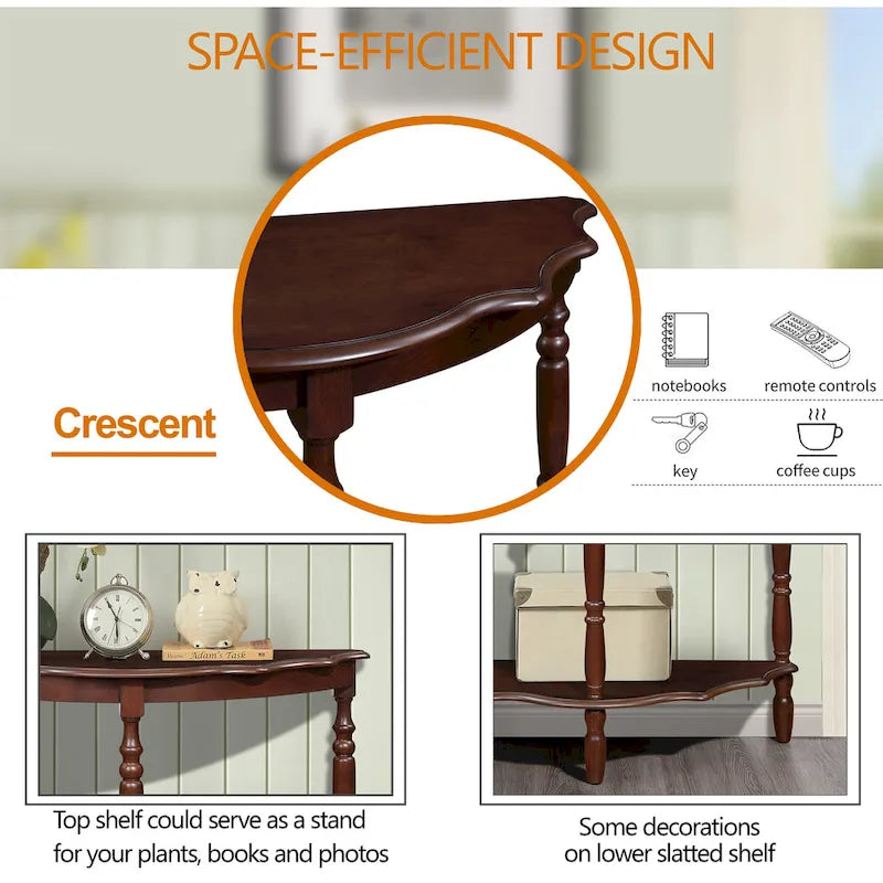 42-Inch Half-Moon Console Table with Open Shelf