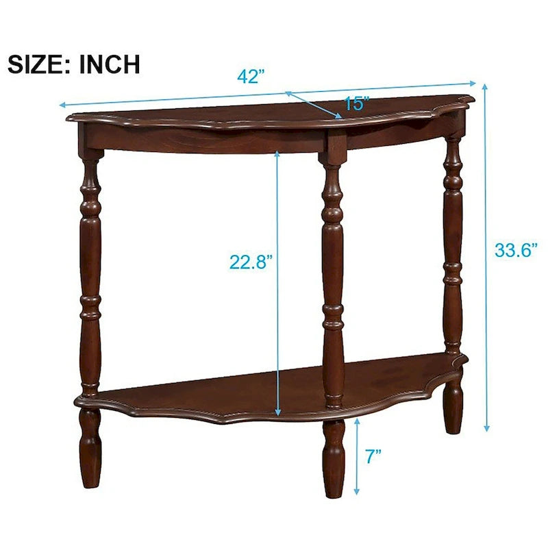 42-Inch Half-Moon Console Table with Open Shelf