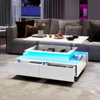 Modern High-Gloss Coffee Table with LED Lights and 4 Drawers