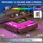 Modern High-Gloss Coffee Table with LED Lights and 4 Drawers