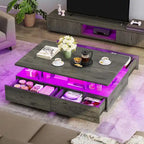 Modern High-Gloss Coffee Table with LED Lights and 4 Drawers