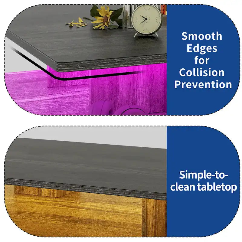 Modern High-Gloss Coffee Table with LED Lights and 4 Drawers