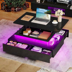 Modern High-Gloss Coffee Table with LED Lights and 4 Drawers